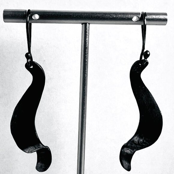 MCM Handcrafted 925 Sterling Silver Abstract Wave Dangle Earrings10g Tarnished - Picture 2 of 4